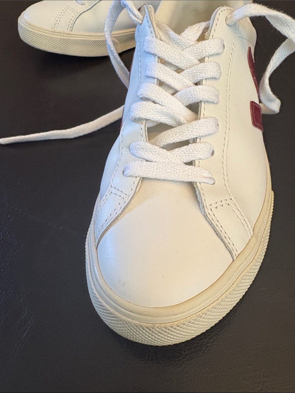Veja White Leather Sneakers with Red V Logo - Picture 5 of 6